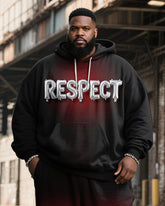 Big & Tall Men's Black And Red Gradient Respect Letter Print Hoodie Set